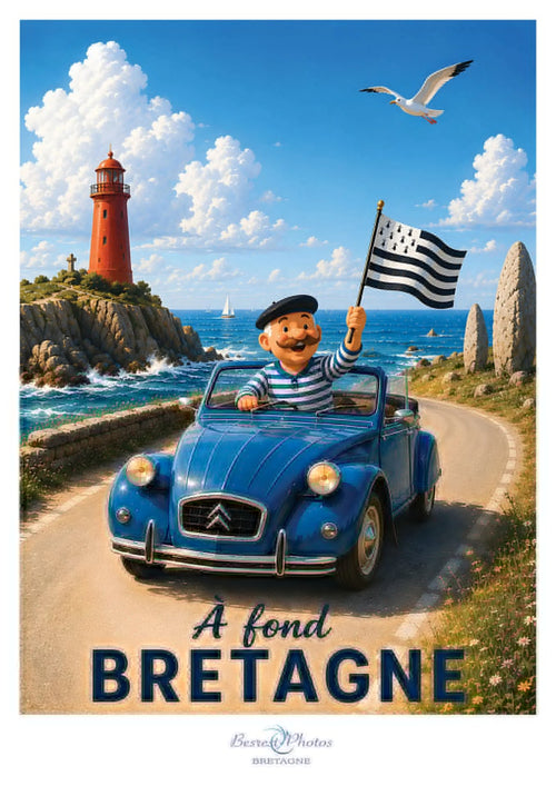 Affiche illustrée — À fond la Bretagne — création originale de Franck Besrest