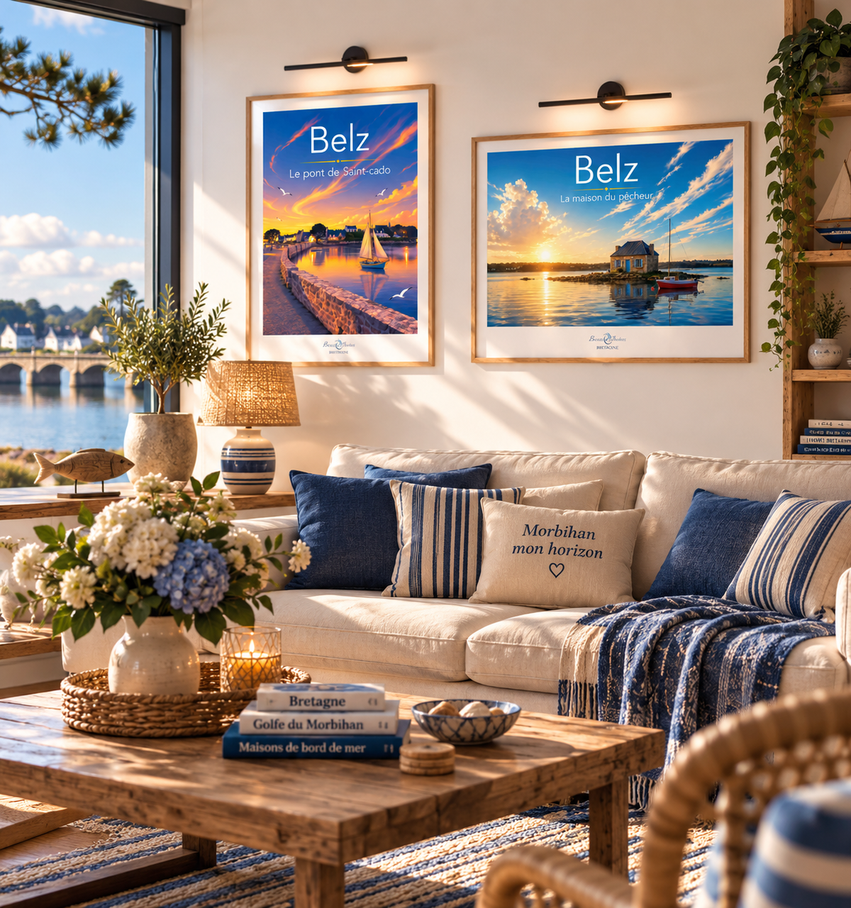 Affiche — Belz — Le Pont de Saint-Cado mise en situation dans un intérieur