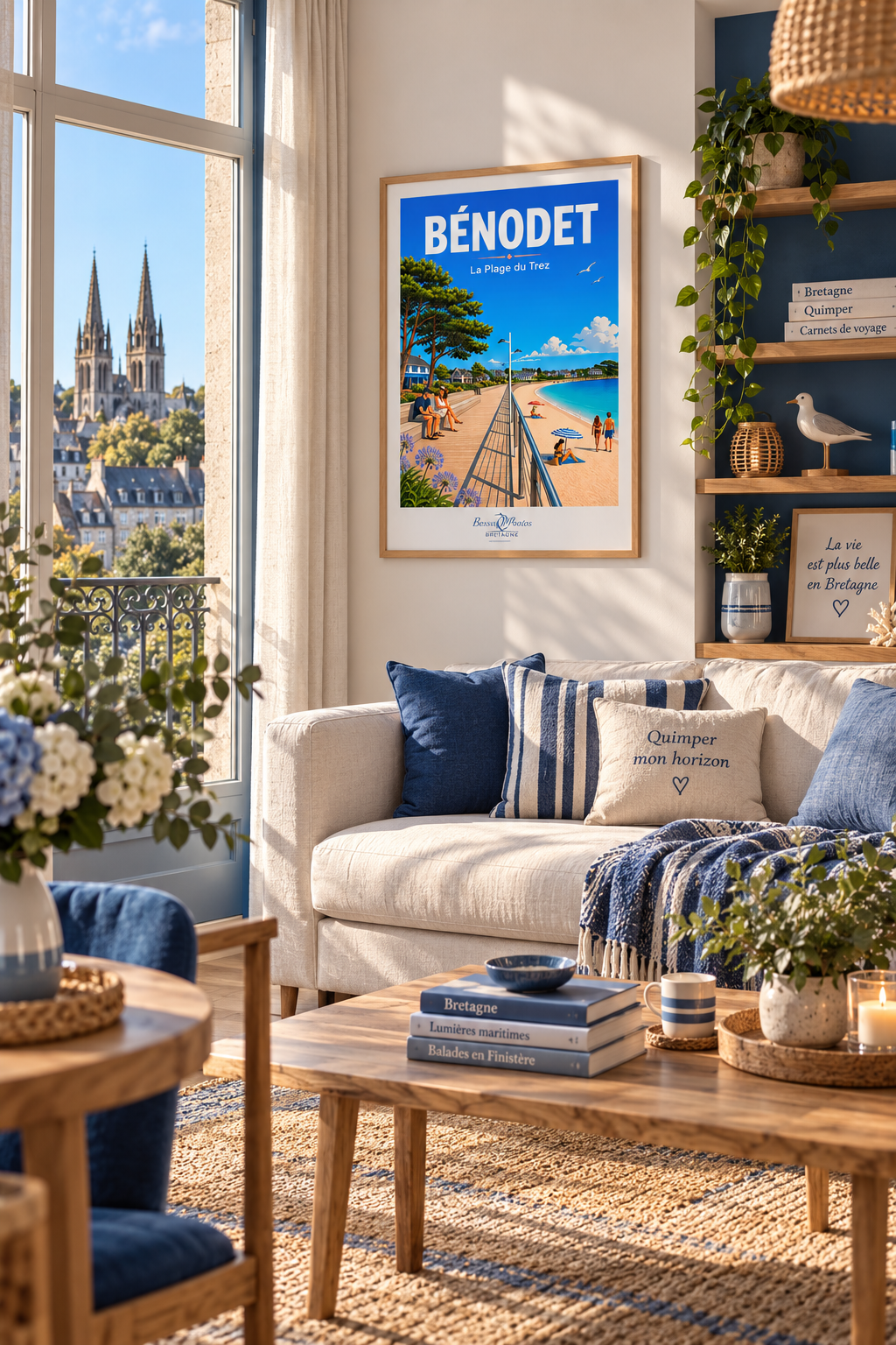 Affiche — Bénodet — La Plage du Trez mise en situation dans un intérieur