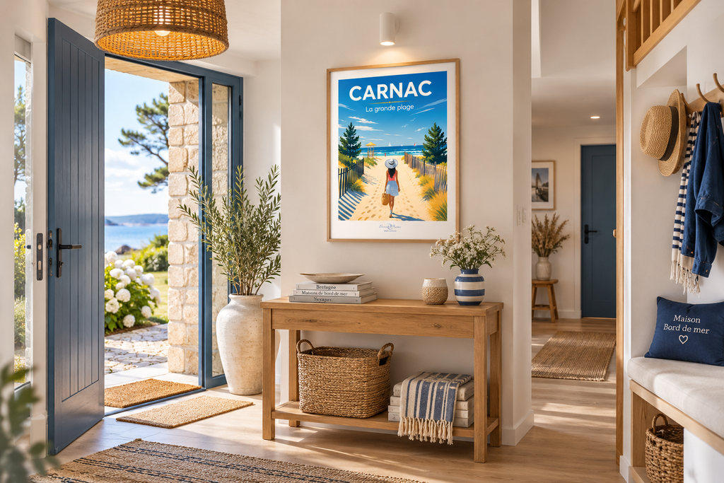 Affiche — Carnac — La Grande Plage mise en situation dans un intérieur
