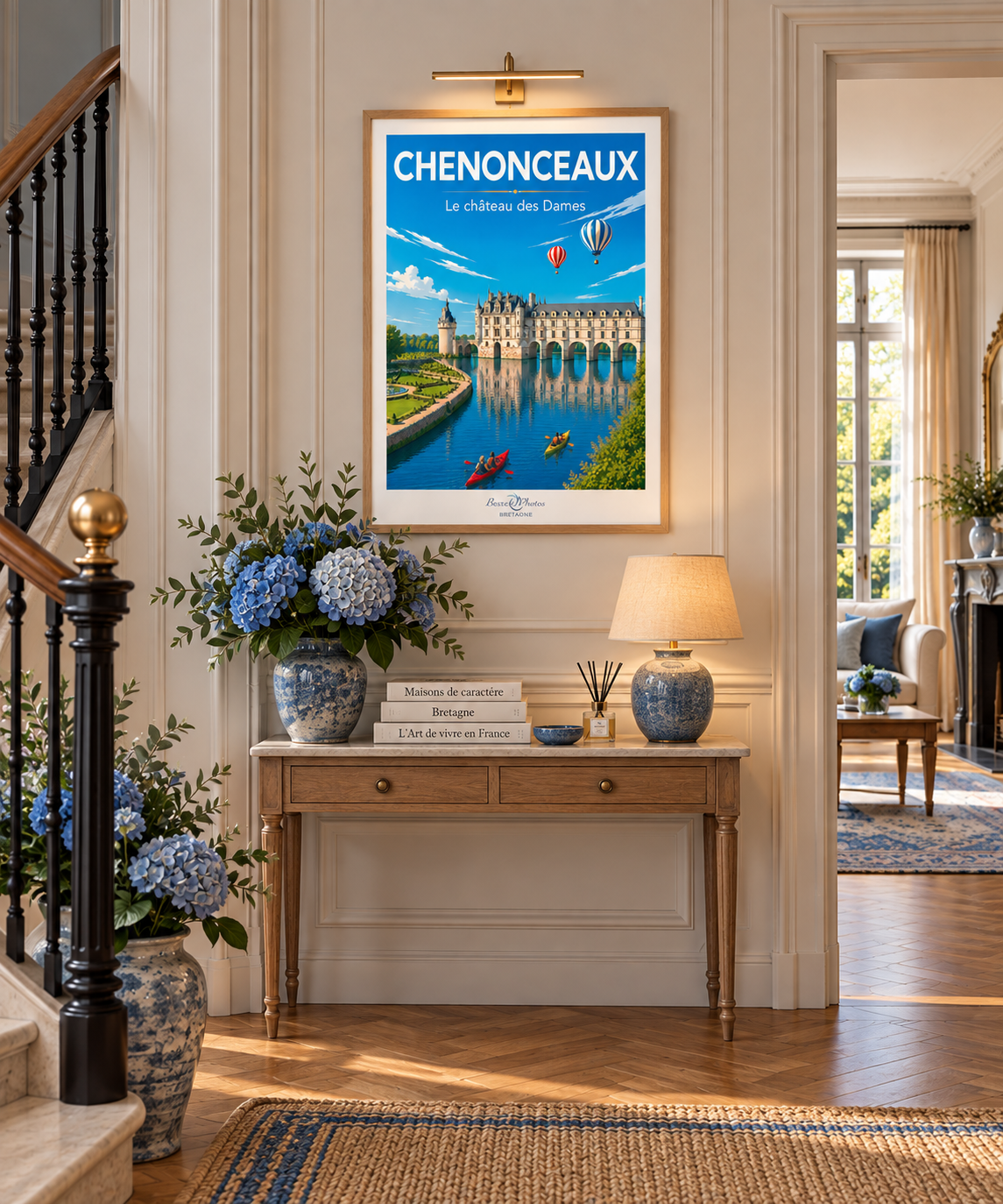Affiche — Chenonceaux — Le Château des Dames mise en situation dans un intérieur