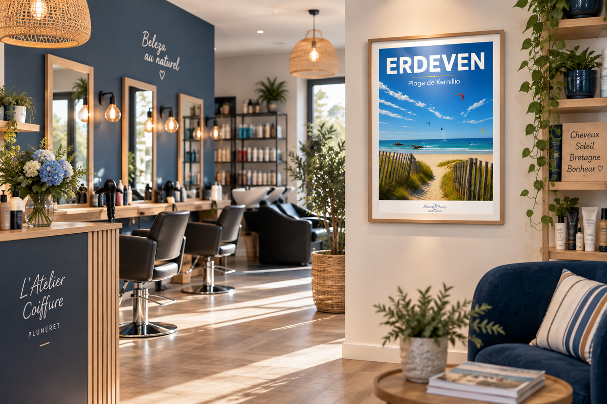 Affiche — Erdeven — Plage de Kerhillio mise en situation dans un intérieur