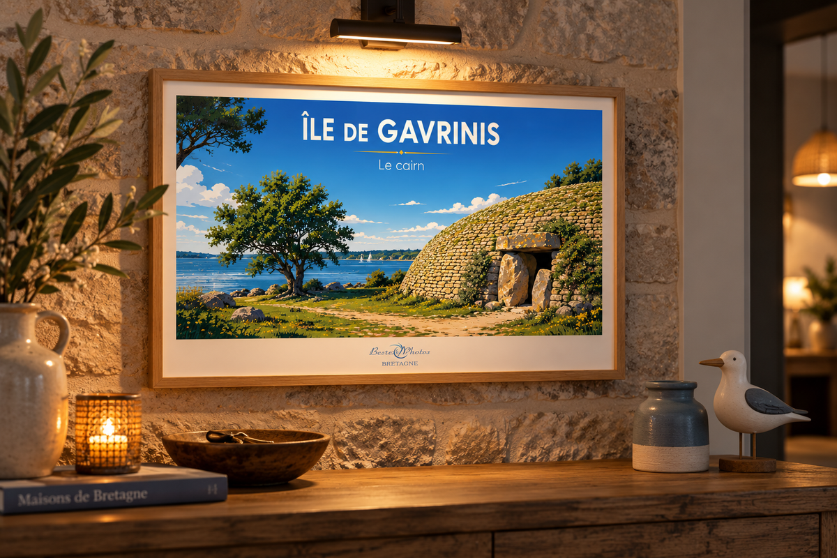 Affiche — Gavrinis — Le Cairn mise en situation dans un intérieur