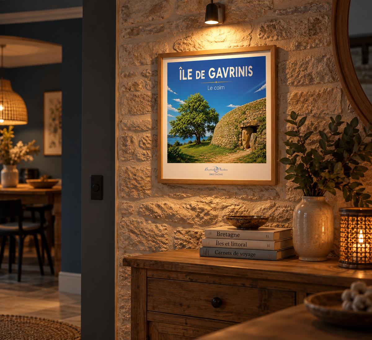 Affiche — Gavrinis — Le Cairn mise en situation dans un intérieur