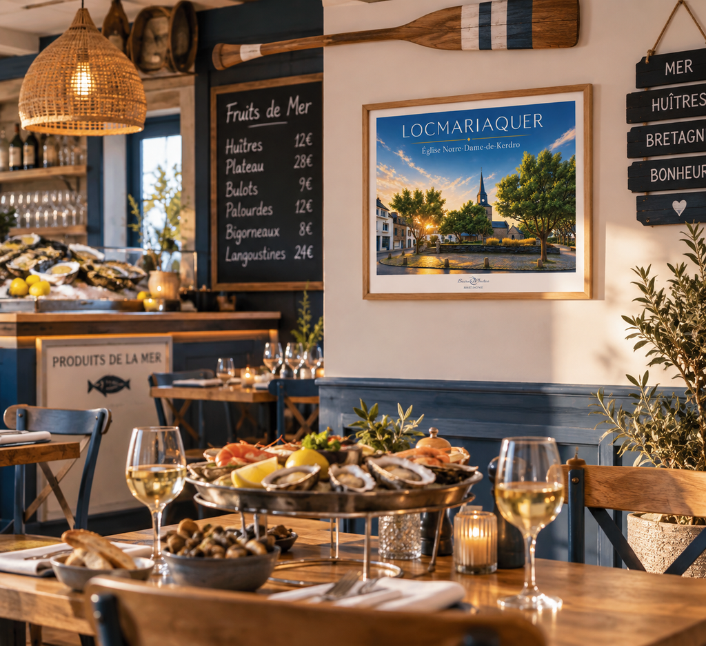 Affiche — Locmariaquer — Le Guetteur d’Ajoncs mise en situation dans un intérieur