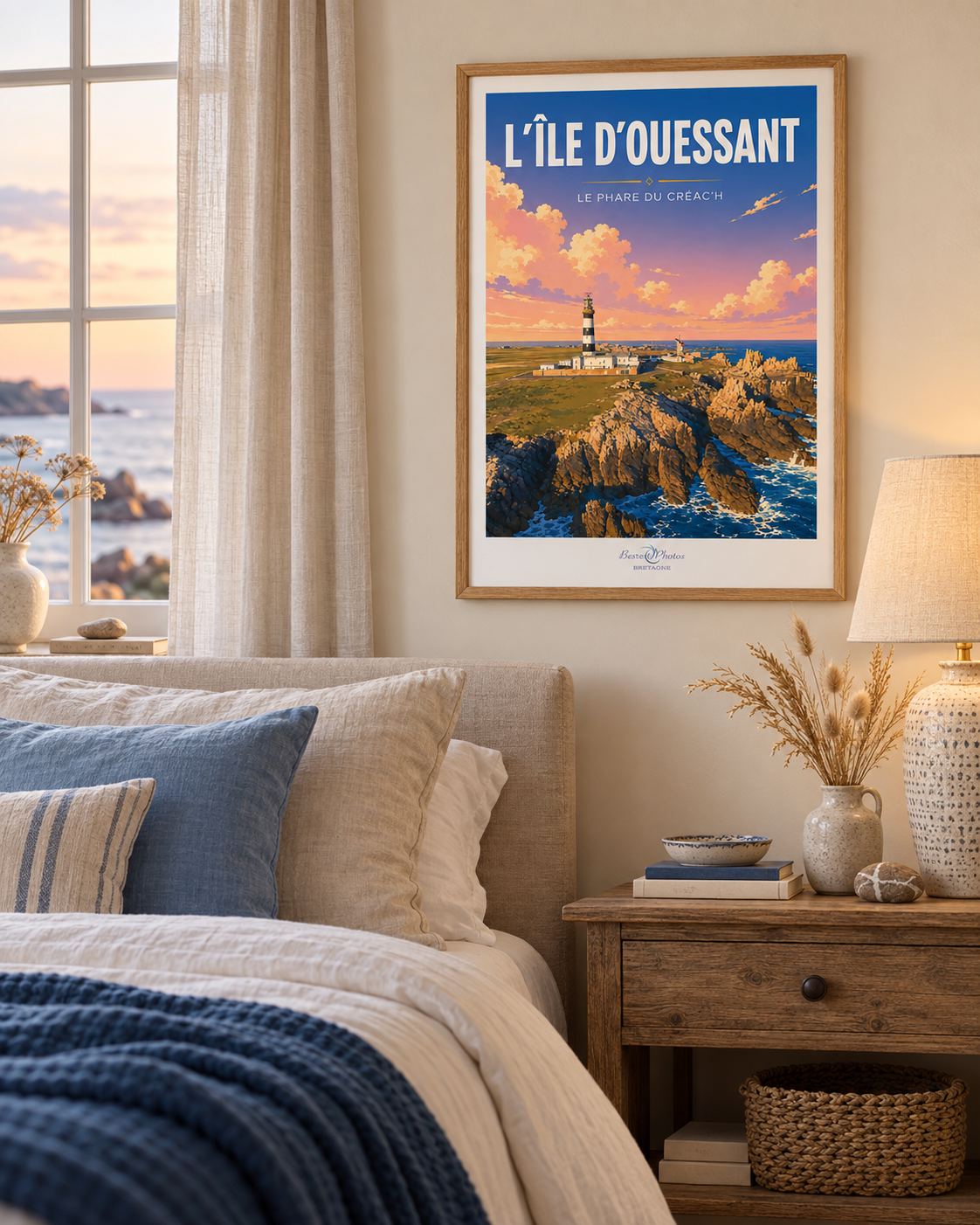 Affiche — Ouessant — L’Île du Bout du Monde mise en situation dans un intérieur