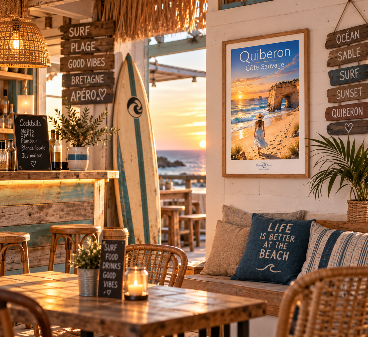 Affiche — Quiberon — La Côte Sauvage mise en situation dans un intérieur