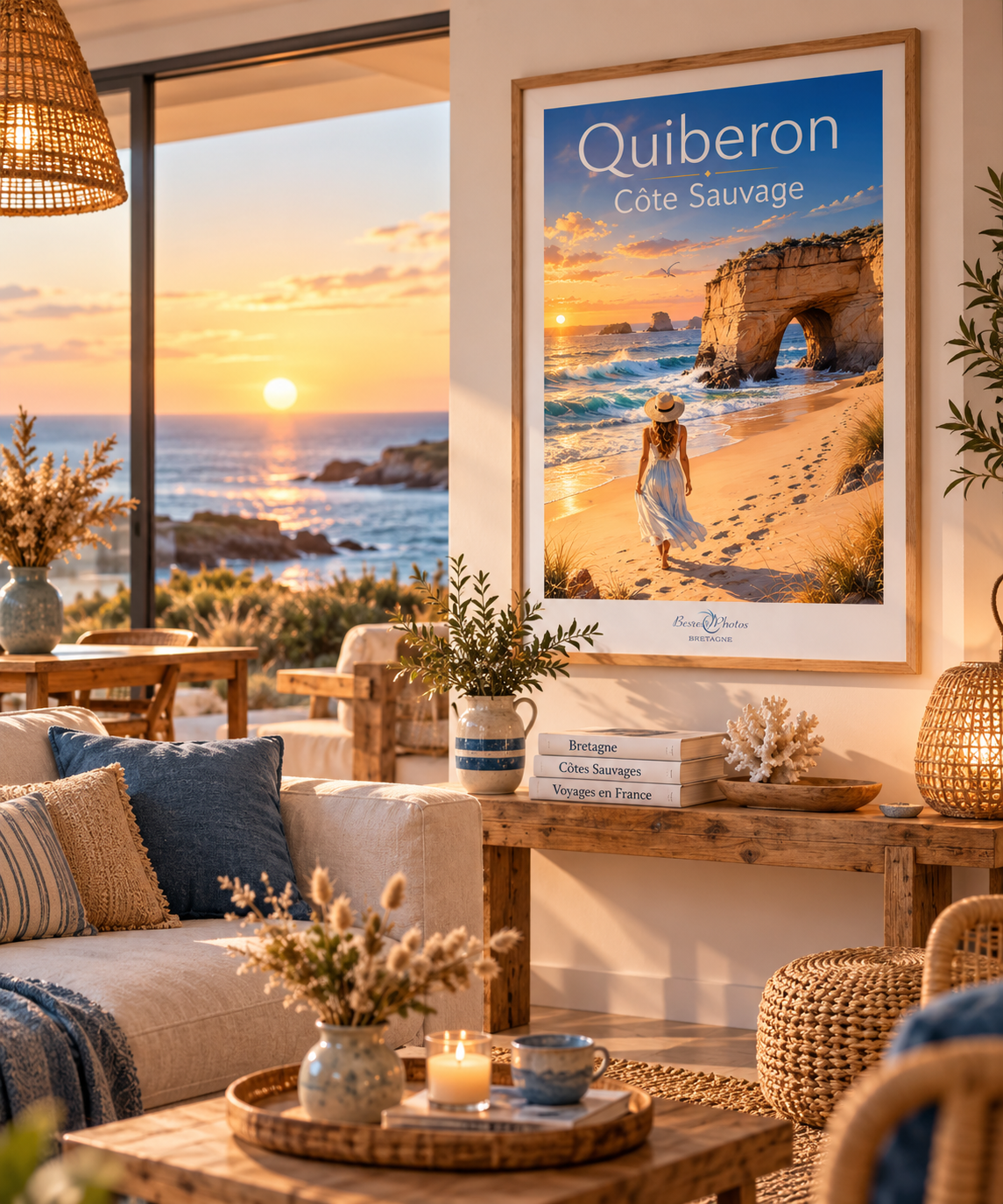 Affiche — Quiberon — La Côte Sauvage mise en situation dans un intérieur