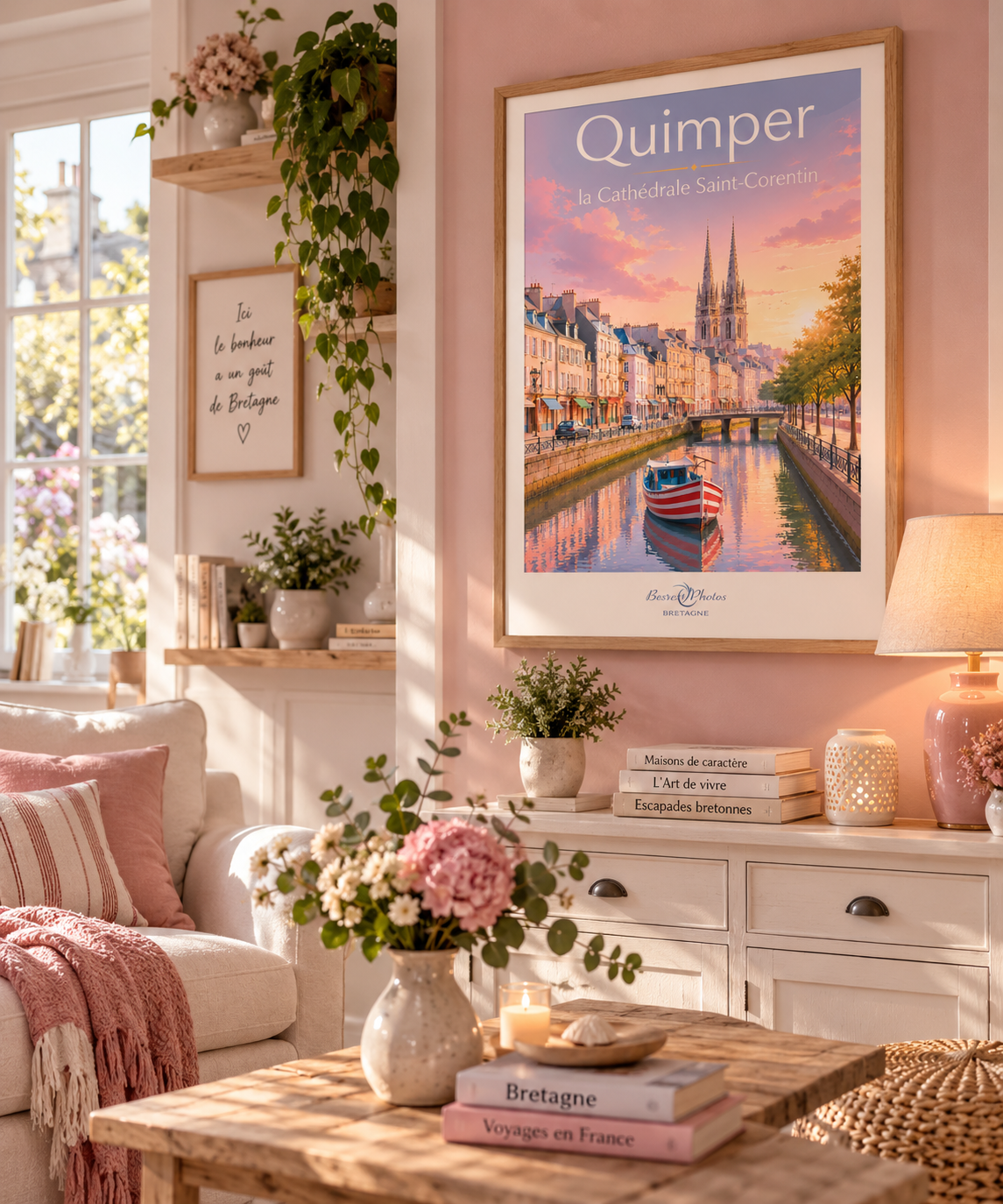 Affiche — Quimper — Cathédrale Saint-Corentin mise en situation dans un intérieur