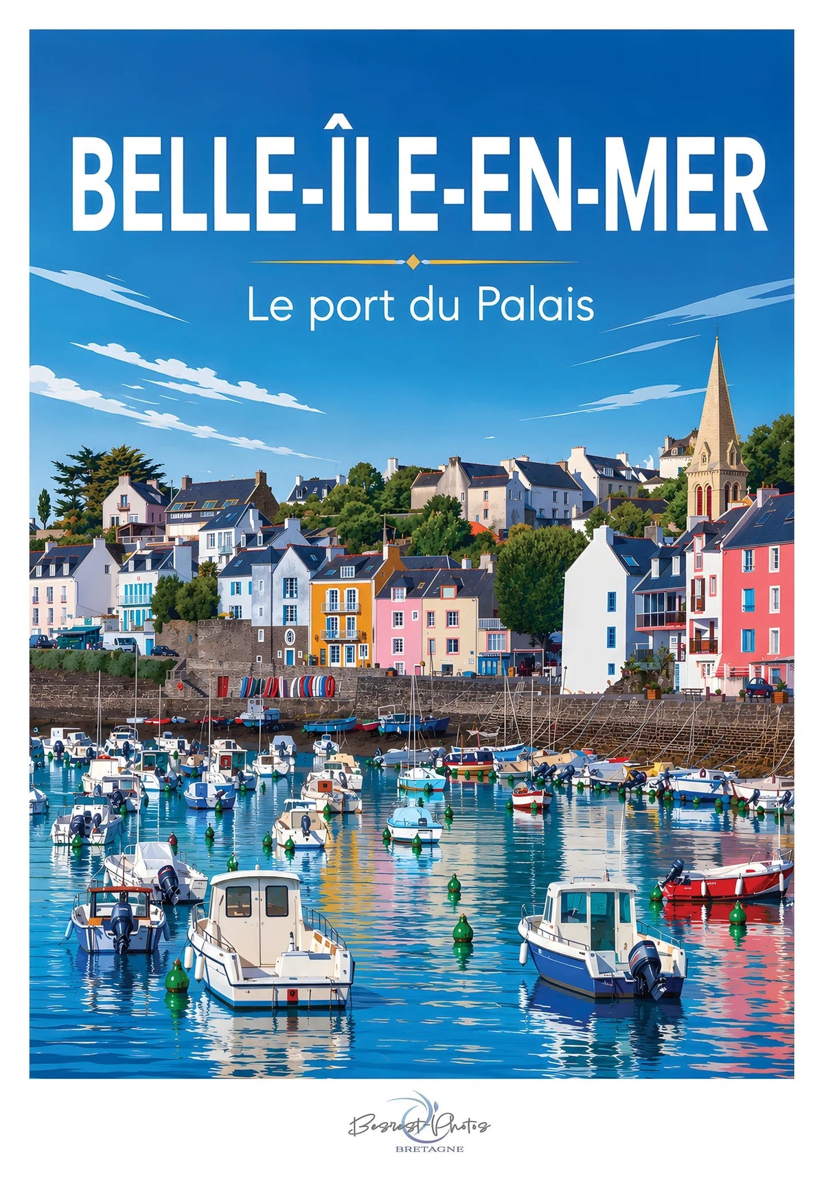 Affiche illustrée du Port du Palais à Belle-Île-en-Mer — création originale de Franck Besrest