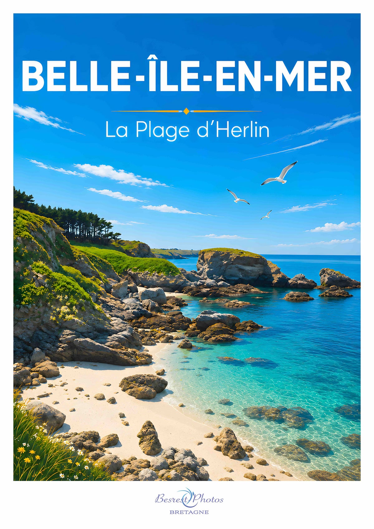Affiche artistique de la plage d’Herlin à Belle-Île-en-Mer