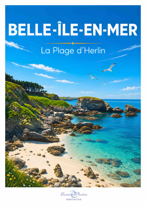 Affiche artistique de la plage d’Herlin à Belle-Île-en-Mer