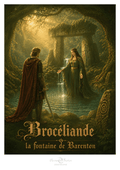 Affiche illustrée de la fontaine de Barenton à Brocéliande — création originale de Franck Besrest