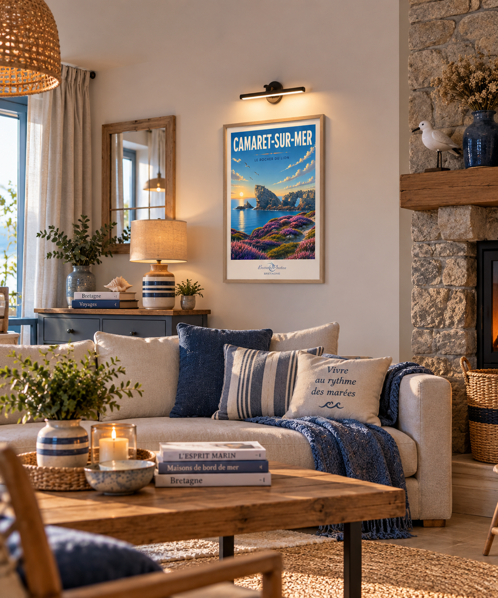 Affiche — Camaret-sur-Mer — Le Rocher du Lion mise en situation dans un intérieur