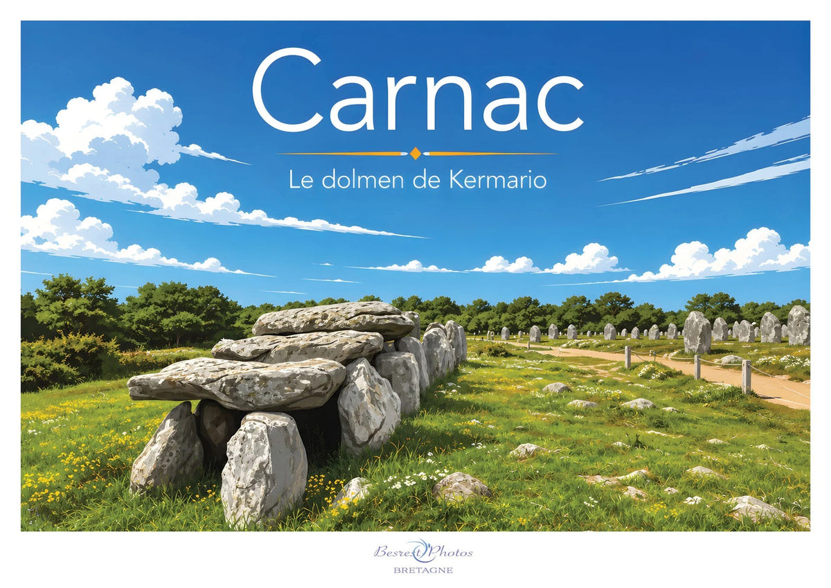 Affiche illustrée des alignements de Kermario à Carnac — création originale de Franck Besrest