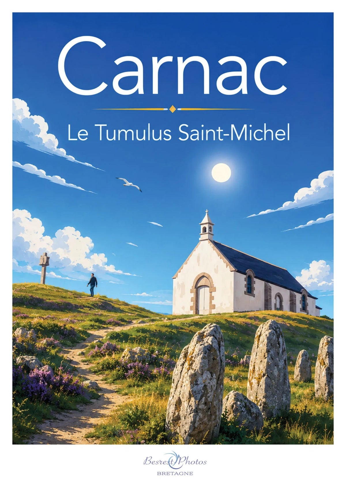 Affiche illustrée du tumulus Saint-Michel à Carnac — création originale de Franck Besrest