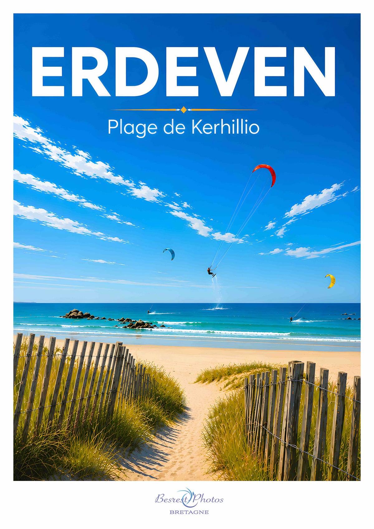 Affiche artistique de la plage de Kerhilio à Erdeven
