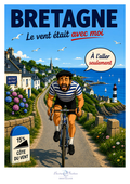Affiche humoristique La Bretagne à vélo — création originale de Franck Besrest