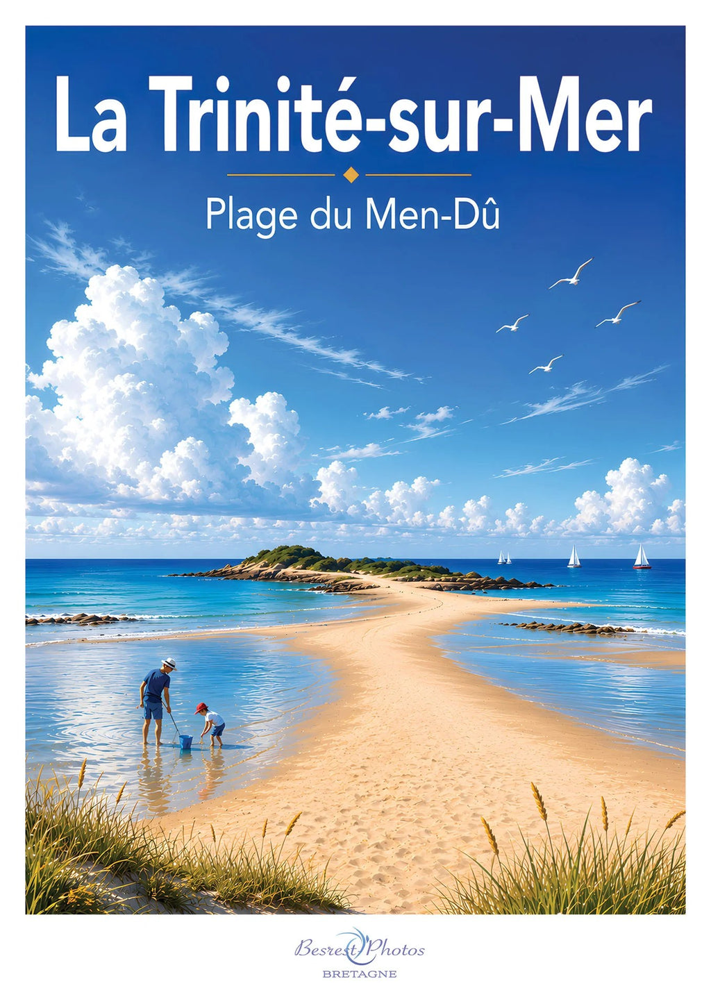 Affiche illustrée du Men Dû à La Trinité-sur-Mer — création originale de Franck Besrest