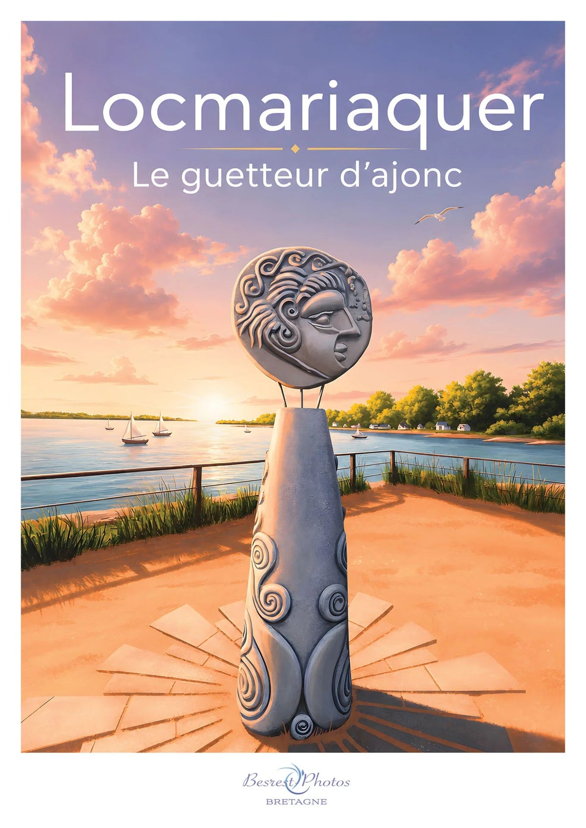 Affiche illustrée du Guetteur d’Ajoncs à Locmariaquer — création originale de Franck Besrest