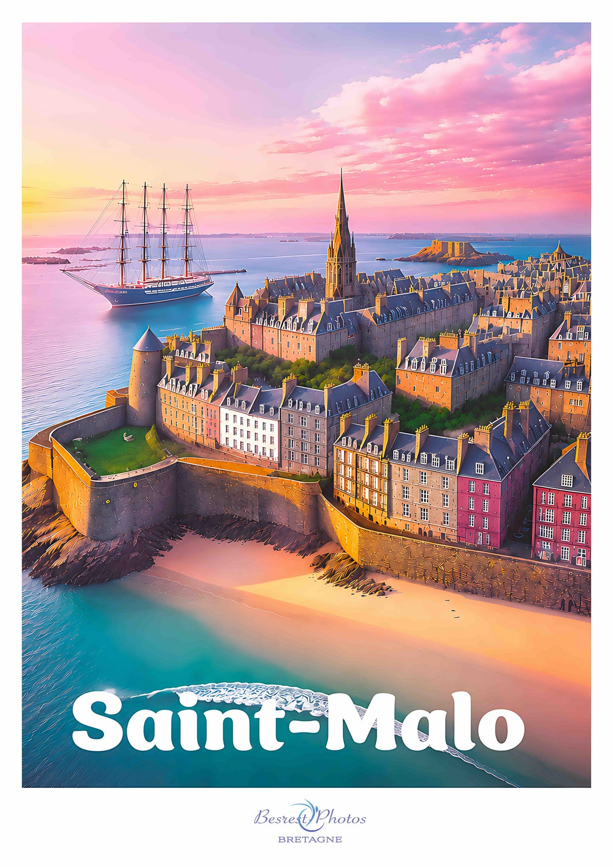 Affiche artistique de Saint-Malo en rose