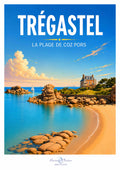 Affiche artistique de la plage de Coz-Pors à Trégastel